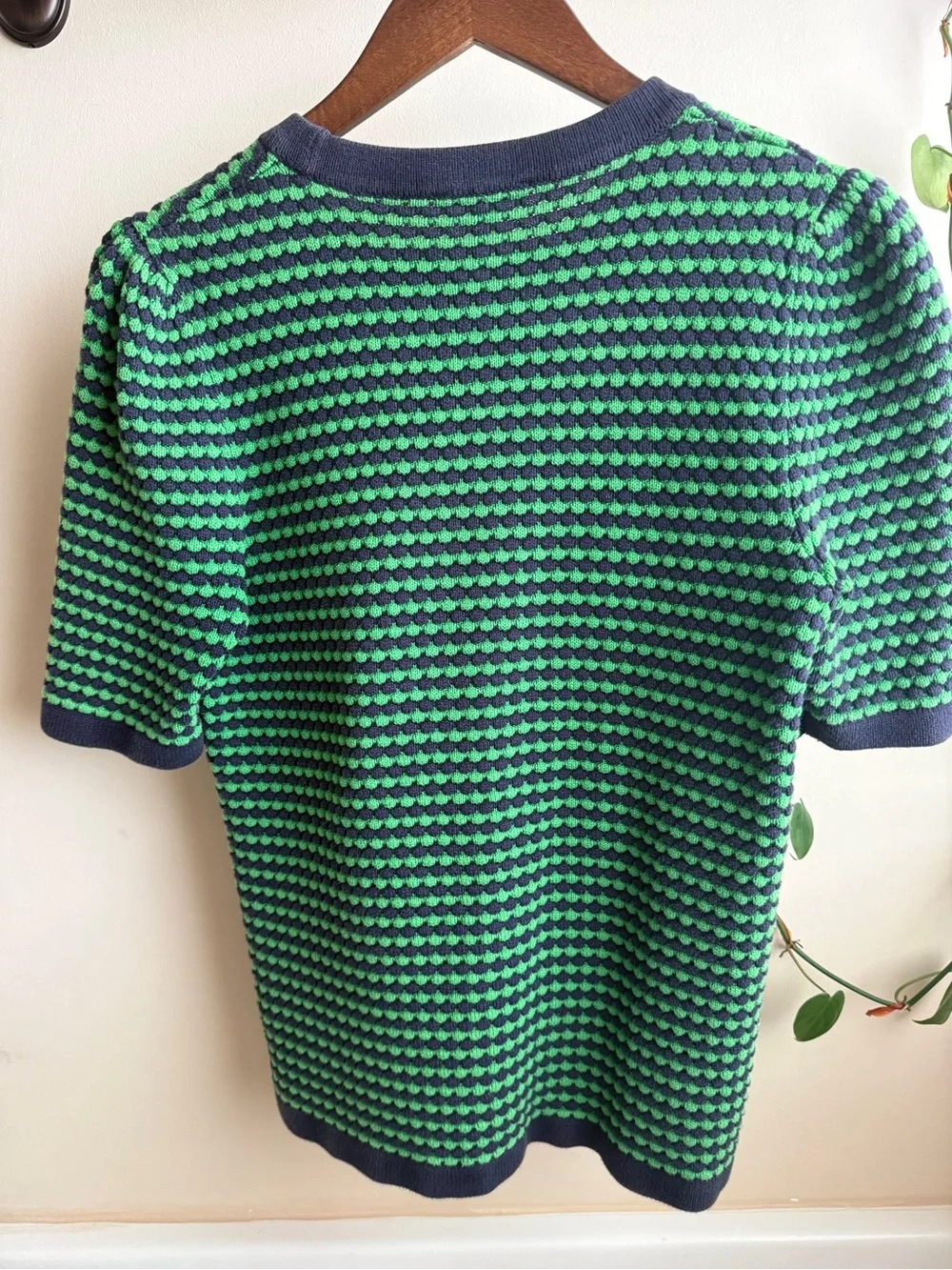 COS Green and Navy Textured Short Sleeve Sweater Top - Picture 3 of 4